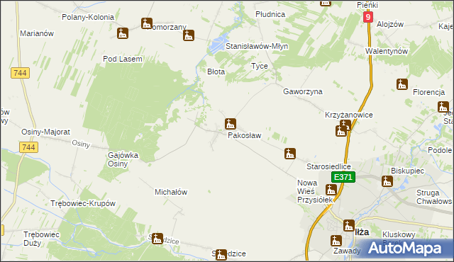 mapa Pakosław gmina Iłża, Pakosław gmina Iłża na mapie Targeo