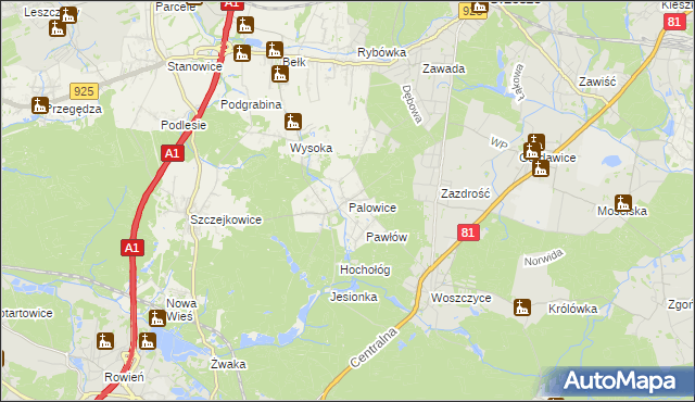 mapa Palowice, Palowice na mapie Targeo