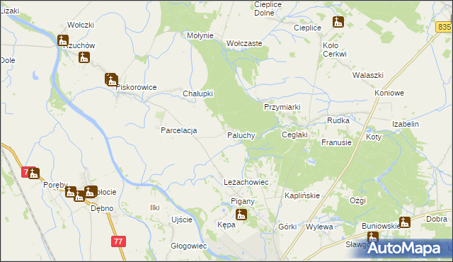 mapa Paluchy, Paluchy na mapie Targeo