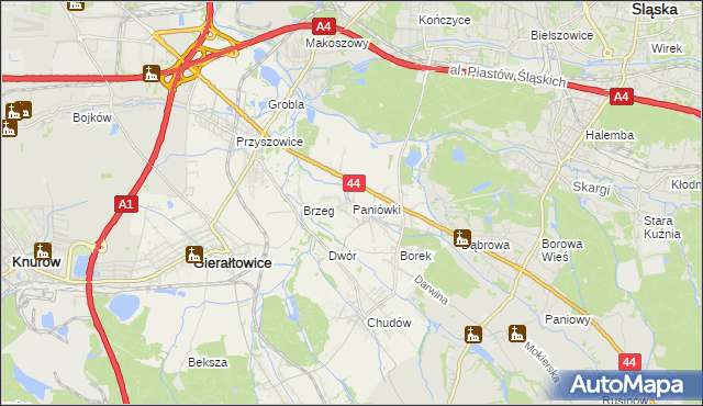 mapa Paniówki, Paniówki na mapie Targeo