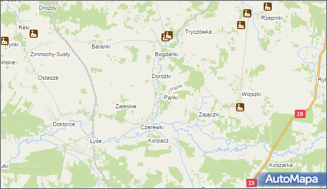 mapa Pańki gmina Juchnowiec Kościelny, Pańki gmina Juchnowiec Kościelny na mapie Targeo