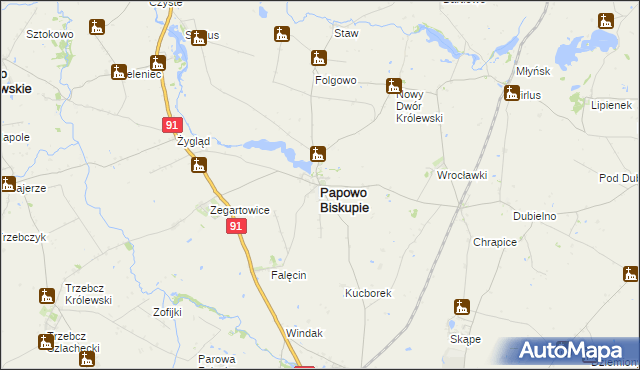 mapa Papowo Biskupie, Papowo Biskupie na mapie Targeo