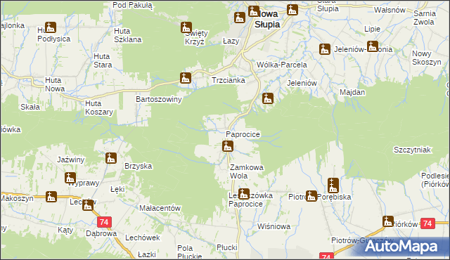 mapa Paprocice, Paprocice na mapie Targeo