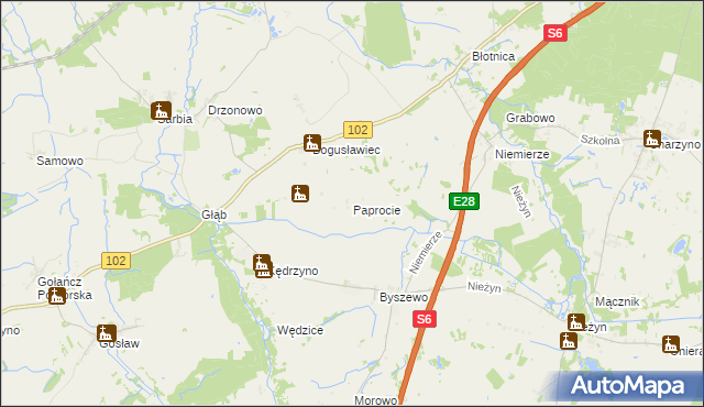 mapa Paprocie, Paprocie na mapie Targeo