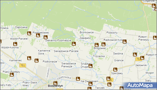 mapa Parcele gmina Bodzentyn, Parcele gmina Bodzentyn na mapie Targeo