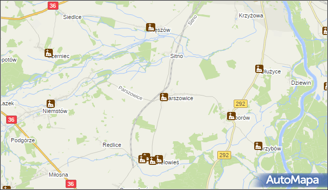 mapa Parszowice, Parszowice na mapie Targeo