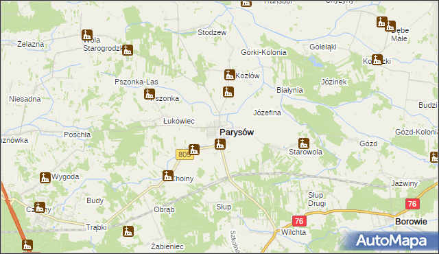 mapa Parysów, Parysów na mapie Targeo