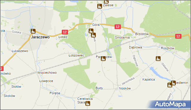 mapa Parzęczew gmina Jaraczewo, Parzęczew gmina Jaraczewo na mapie Targeo