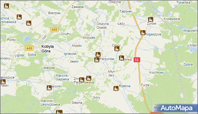 mapa Parzynów, Parzynów na mapie Targeo