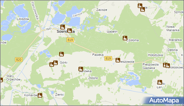 mapa Pasieka gmina Sosnowica, Pasieka gmina Sosnowica na mapie Targeo