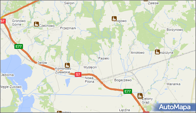 mapa Pasieki gmina Elbląg, Pasieki gmina Elbląg na mapie Targeo