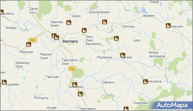 mapa Pastwiska gmina Barciany, Pastwiska gmina Barciany na mapie Targeo