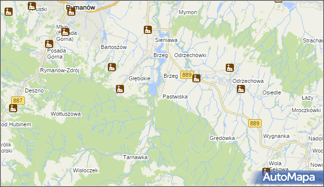 mapa Pastwiska gmina Zarszyn, Pastwiska gmina Zarszyn na mapie Targeo