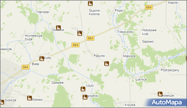 mapa Pasynki gmina Bielsk Podlaski, Pasynki gmina Bielsk Podlaski na mapie Targeo