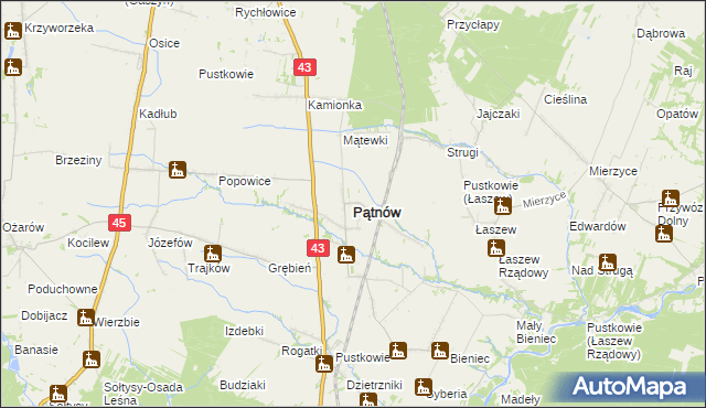 mapa Pątnów powiat wieluński, Pątnów powiat wieluński na mapie Targeo