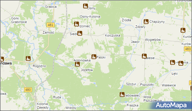 mapa Patoki gmina Widawa, Patoki gmina Widawa na mapie Targeo