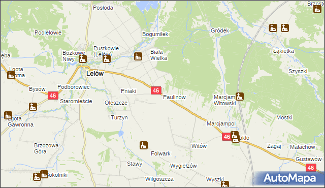 mapa Paulinów gmina Lelów, Paulinów gmina Lelów na mapie Targeo