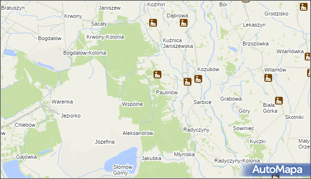 mapa Paulinów gmina Przykona, Paulinów gmina Przykona na mapie Targeo