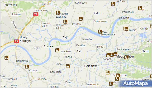 mapa Pawłów gmina Bolesław, Pawłów gmina Bolesław na mapie Targeo