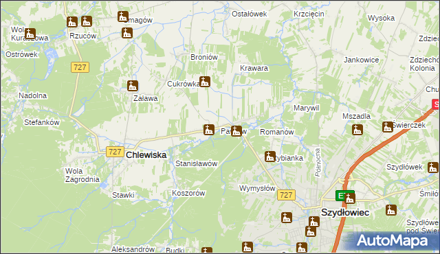 mapa Pawłów gmina Chlewiska, Pawłów gmina Chlewiska na mapie Targeo