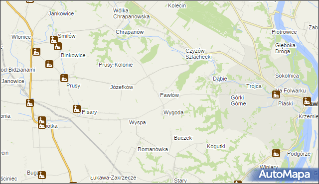 mapa Pawłów gmina Zawichost, Pawłów gmina Zawichost na mapie Targeo