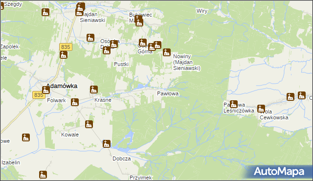 mapa Pawłowa gmina Adamówka, Pawłowa gmina Adamówka na mapie Targeo