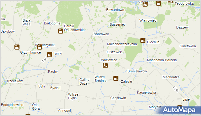 mapa Pawłowice gmina Mszczonów, Pawłowice gmina Mszczonów na mapie Targeo