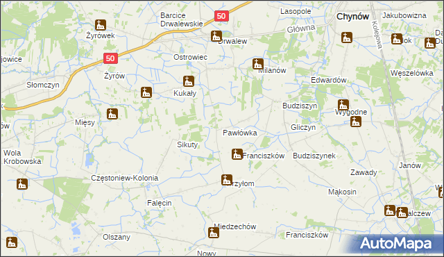 mapa Pawłówka gmina Chynów, Pawłówka gmina Chynów na mapie Targeo