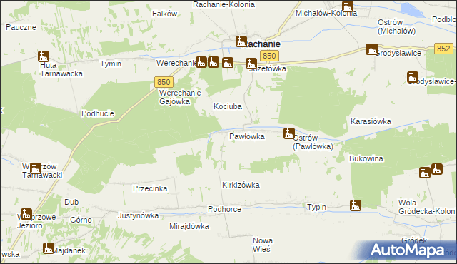 mapa Pawłówka gmina Rachanie, Pawłówka gmina Rachanie na mapie Targeo