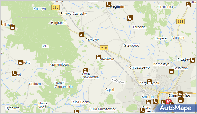 mapa Pawłówko gmina Regimin, Pawłówko gmina Regimin na mapie Targeo