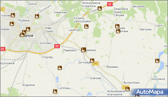 mapa Pawłowo gmina Chojnice, Pawłowo gmina Chojnice na mapie Targeo