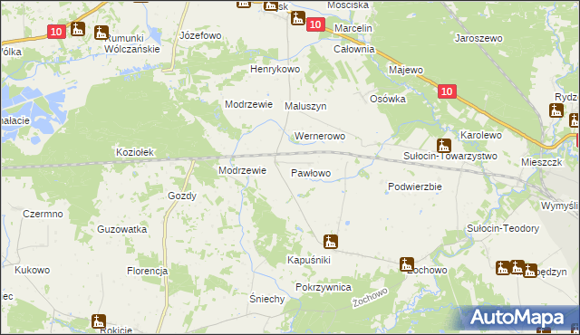 mapa Pawłowo gmina Sierpc, Pawłowo gmina Sierpc na mapie Targeo