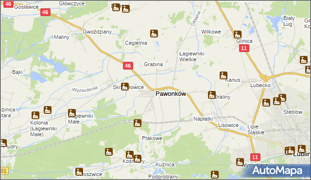 mapa Pawonków, Pawonków na mapie Targeo