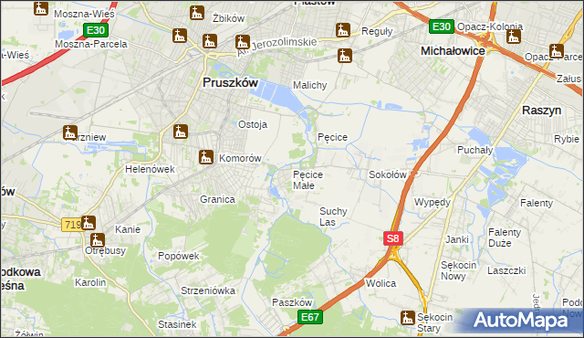 mapa Pęcice Małe, Pęcice Małe na mapie Targeo