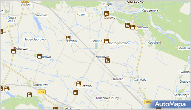 mapa Pęckowo gmina Obrzycko, Pęckowo gmina Obrzycko na mapie Targeo