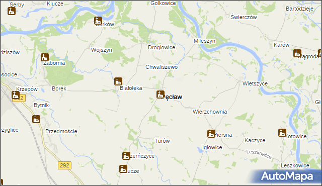 mapa Pęcław powiat głogowski, Pęcław powiat głogowski na mapie Targeo