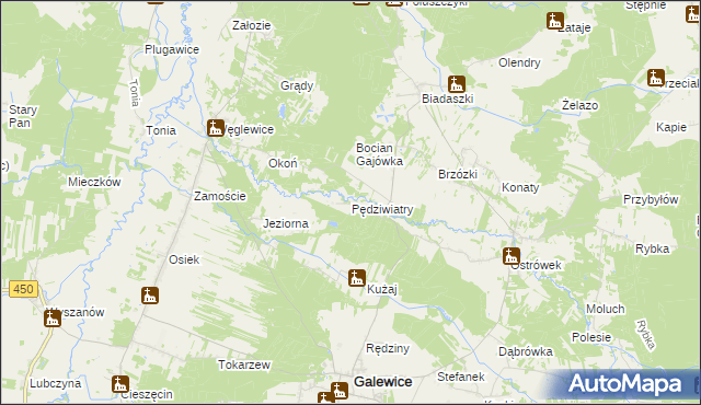 mapa Pędziwiatry gmina Galewice, Pędziwiatry gmina Galewice na mapie Targeo