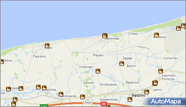 mapa Pękalin gmina Mielno, Pękalin gmina Mielno na mapie Targeo