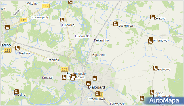 mapa Pękanino gmina Białogard, Pękanino gmina Białogard na mapie Targeo