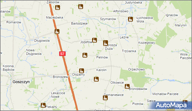 mapa Pelinów gmina Promna, Pelinów gmina Promna na mapie Targeo