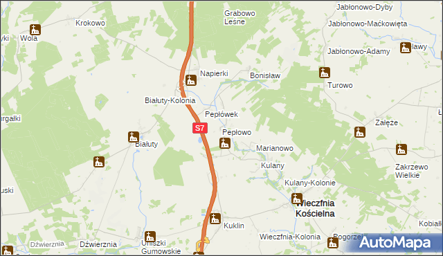 mapa Pepłowo gmina Wieczfnia Kościelna, Pepłowo gmina Wieczfnia Kościelna na mapie Targeo