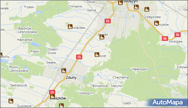 mapa Perzyce, Perzyce na mapie Targeo