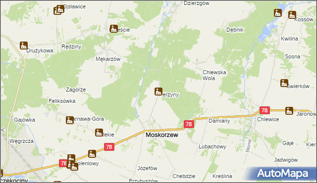 mapa Perzyny gmina Moskorzew, Perzyny gmina Moskorzew na mapie Targeo