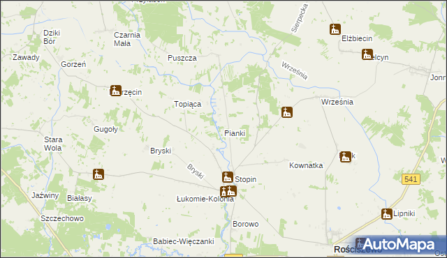 mapa Pianki gmina Rościszewo, Pianki gmina Rościszewo na mapie Targeo