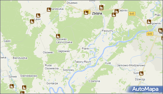 mapa Pianki gmina Zbójna, Pianki gmina Zbójna na mapie Targeo