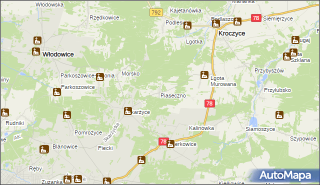 mapa Piaseczno gmina Kroczyce, Piaseczno gmina Kroczyce na mapie Targeo