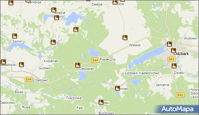 mapa Piaseczno gmina Lidzbark, Piaseczno gmina Lidzbark na mapie Targeo