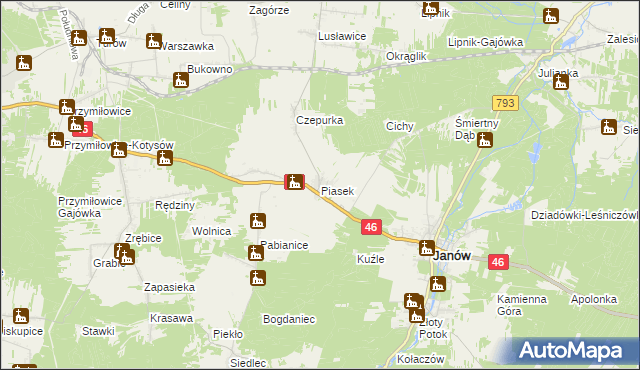 mapa Piasek gmina Janów, Piasek gmina Janów na mapie Targeo