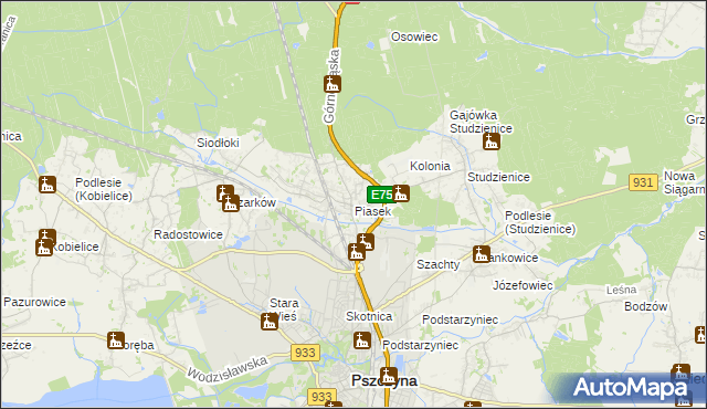 mapa Piasek gmina Pszczyna, Piasek gmina Pszczyna na mapie Targeo