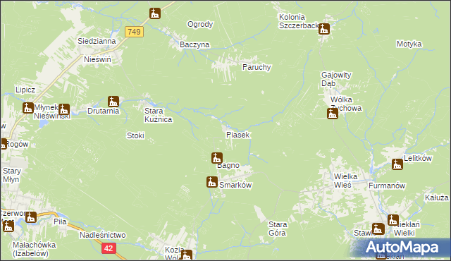 mapa Piasek gmina Stąporków, Piasek gmina Stąporków na mapie Targeo